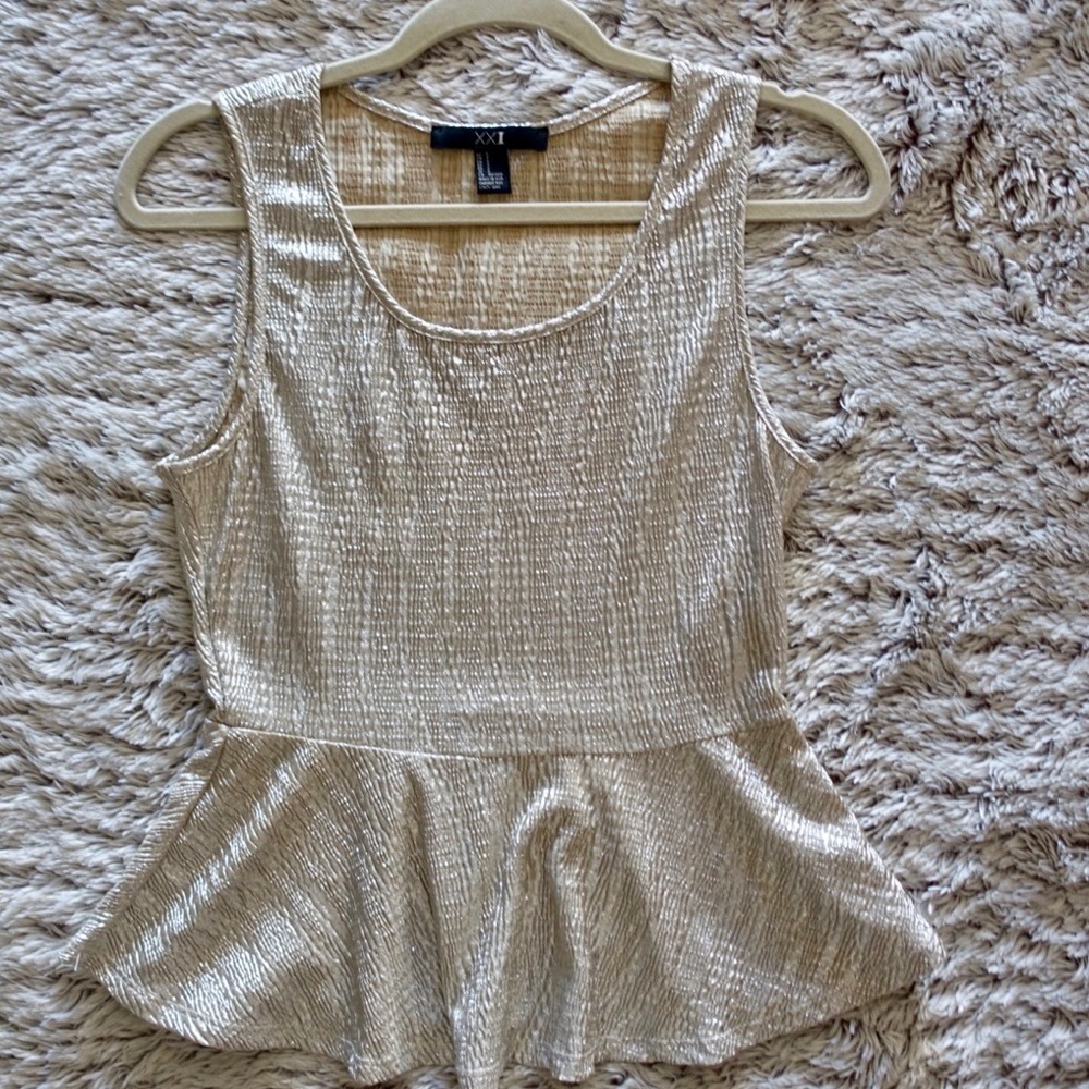 Metallic Silver Peplum Top